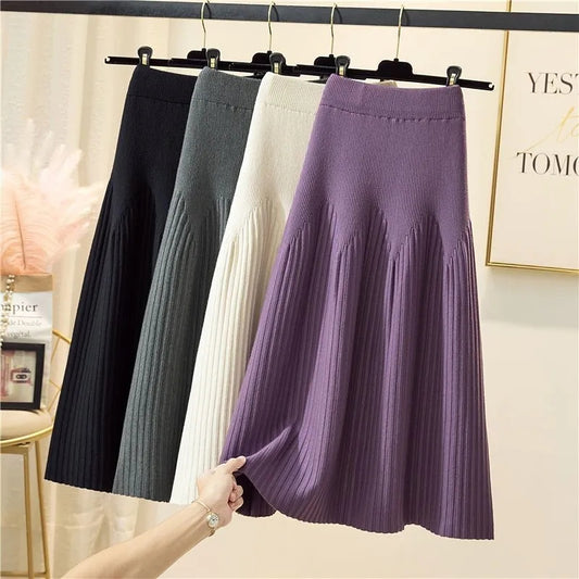 Midi A-Line Knit Skirt