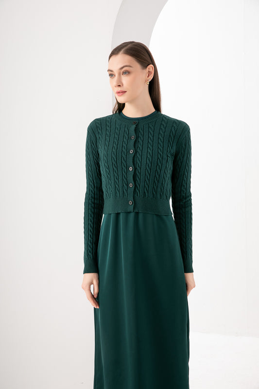 Satin Maxi Dress in Emerald