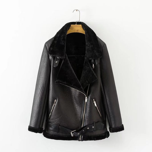 Faux Leather Fur Lined Jacket