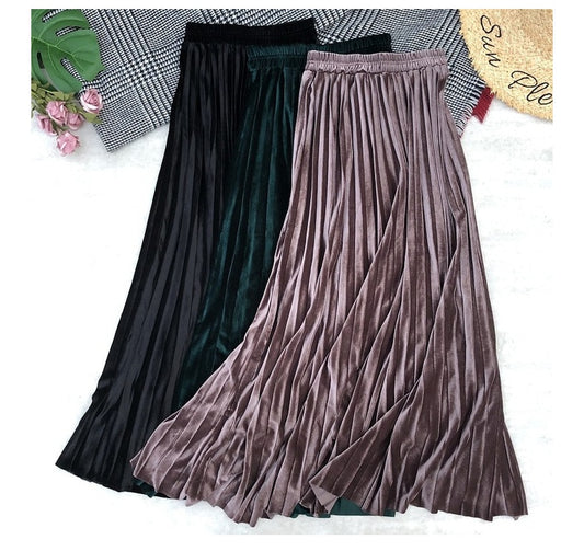 Velvet Pleat Skirt