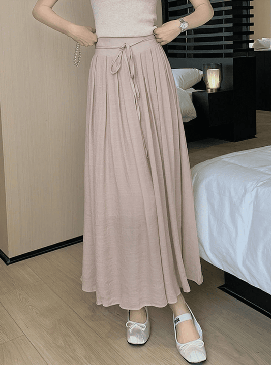 Linen Pleats Midi Skirt