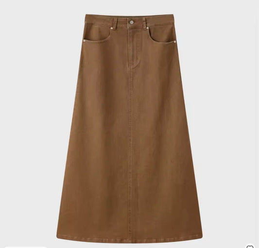 Denim Stretch Skirt Tan
