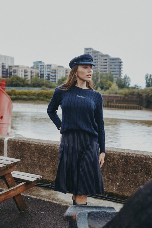 The Pinstripe Pleat Skirt