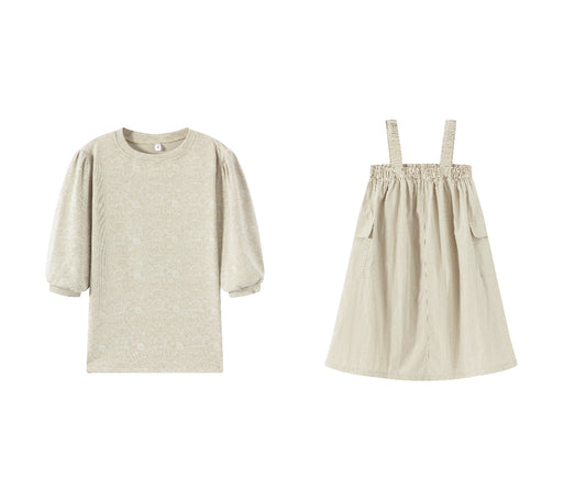 Jumper Dress & Print Tee 3/4 Sleeve