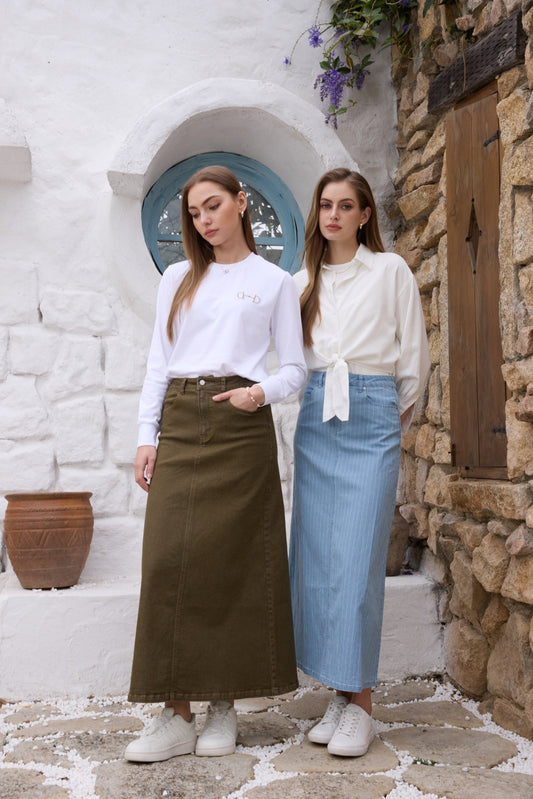 Pinstripe Denim Skirt