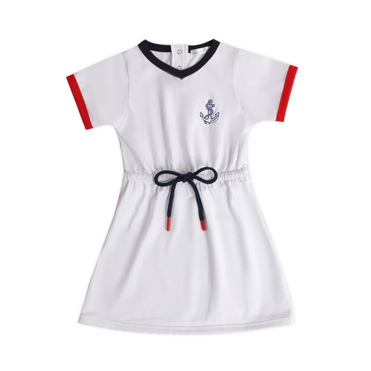 Girls White Drawstring Dress- The Harbor Collection