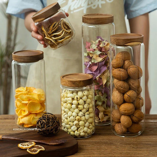 Wood Lid Glass Food Jars