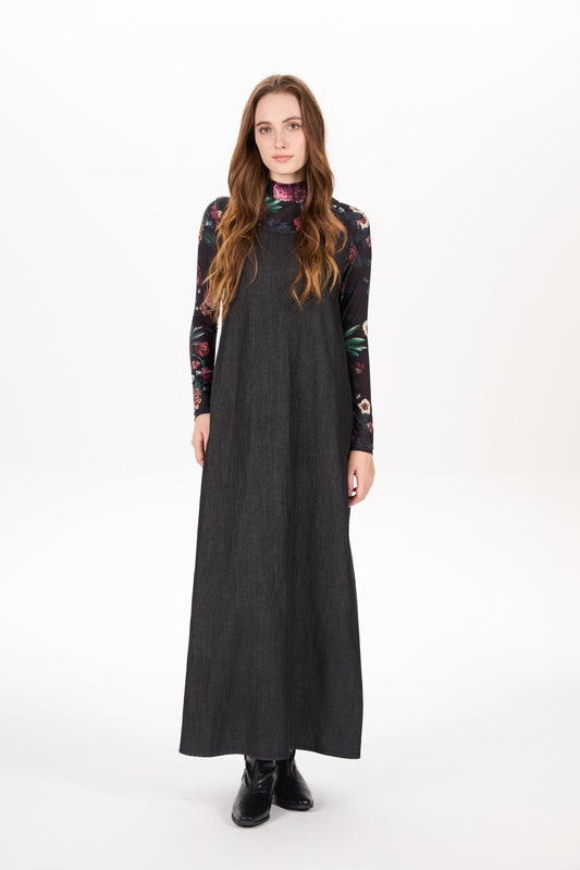 Black Denim Jumper Shirt Set