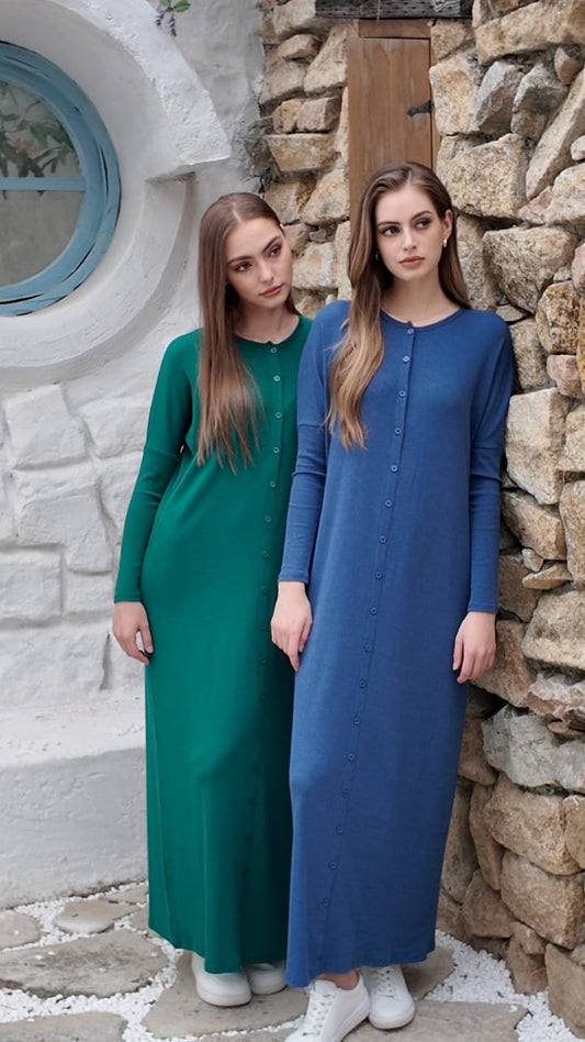 Denim Blue Ribbed Dolman Maxi