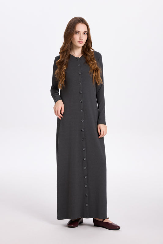 Ribbed Button Maxi Charcoal
