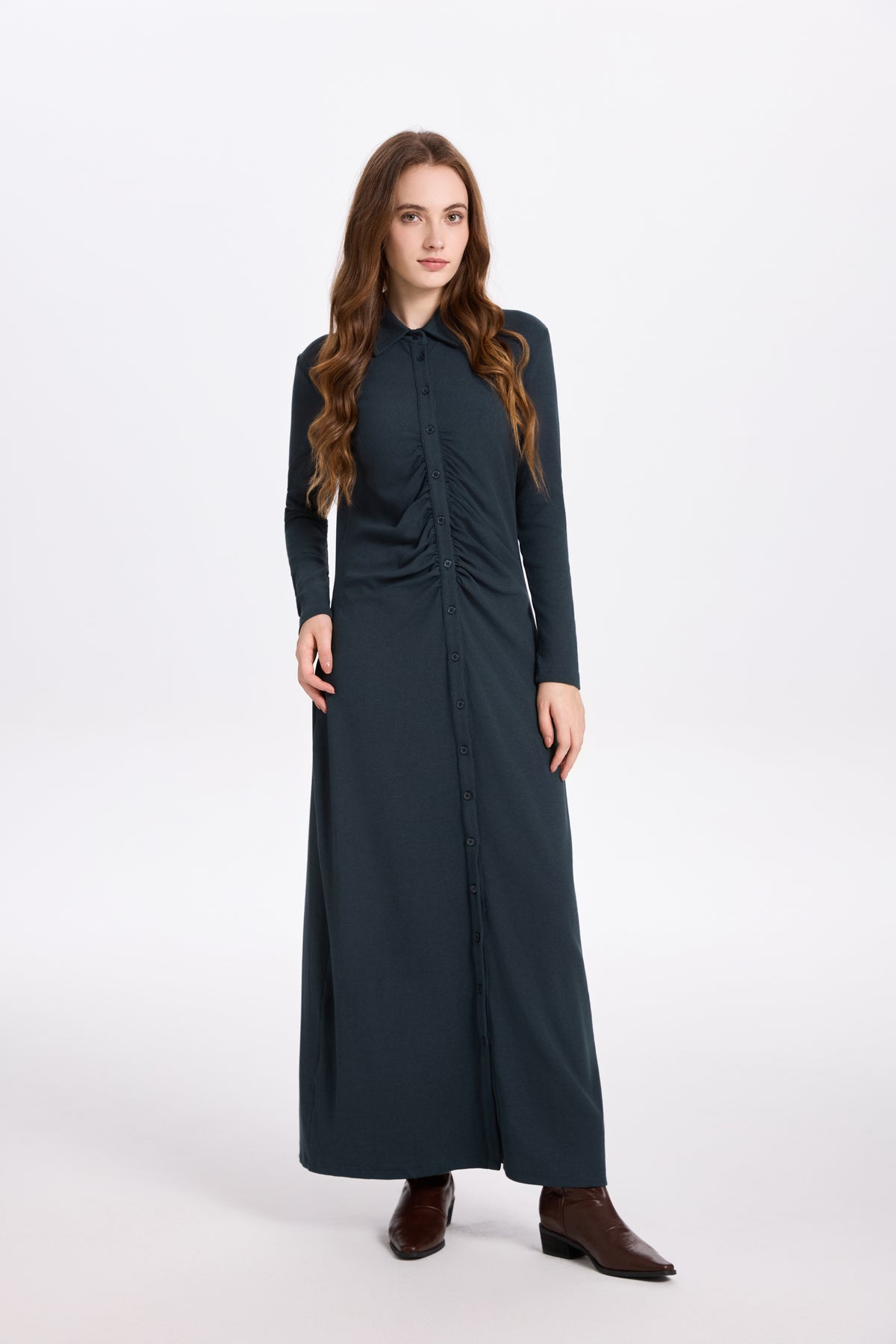 Ribbed Ruched Dress Deep Blue – Ali Specials