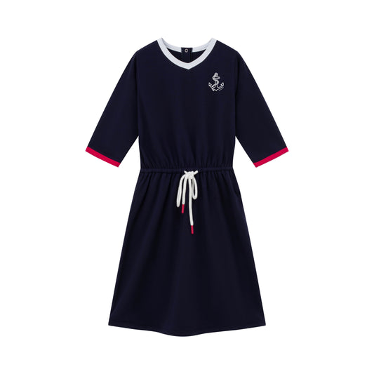 Girls Navy Drawstring Dress- The Harbor Collection