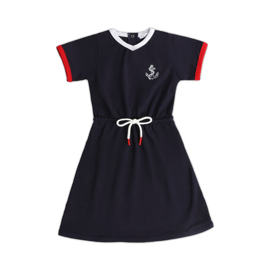Girls Navy Drawstring Dress- The Harbor Collection