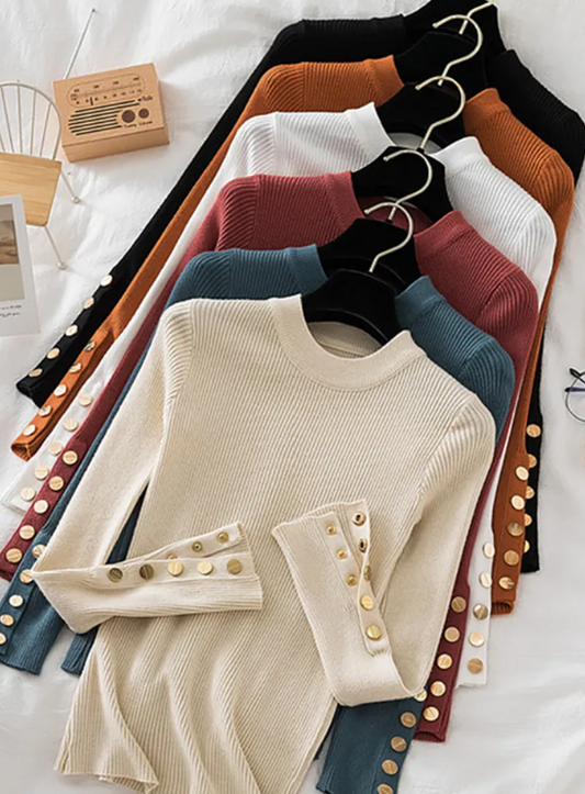 Ribbed Button Pullover