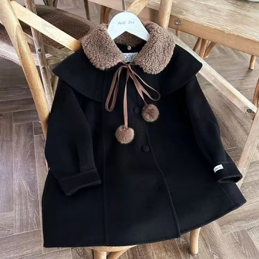 Black Woolen Collar Coat