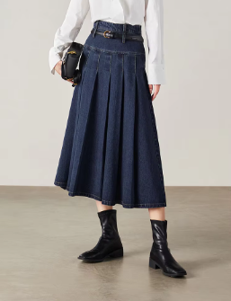 Pleated Denim Skirt