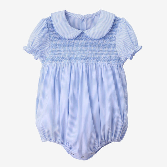 Blue Pinstripe Baby Girl Romper