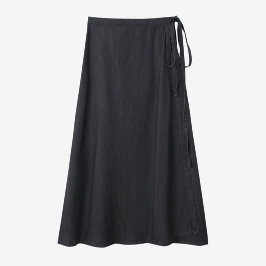 Wrap Denim Skirt Black Denim