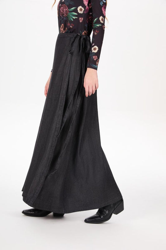 Wrap Denim Skirt Black Denim