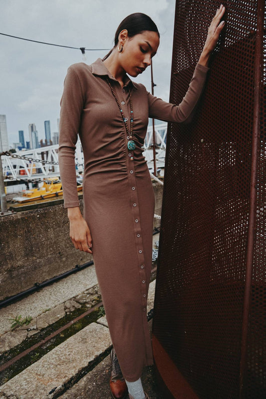 Ribbed Ruched Dress Mocha