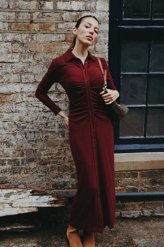 Ribbed Ruched Dress Mocha