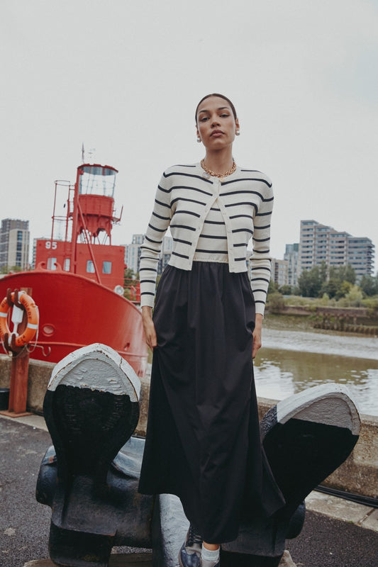 Sleeveles Jumper Dress and Knit Cardigan Cream