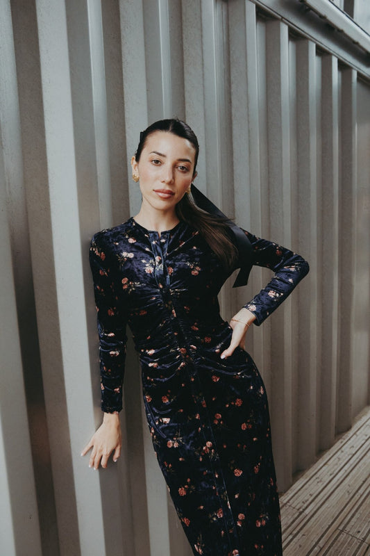 Velour Ruched Black Maxi