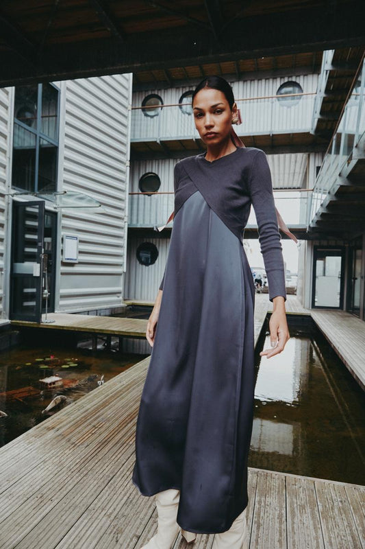 Satin Slip Dress x Knit Top