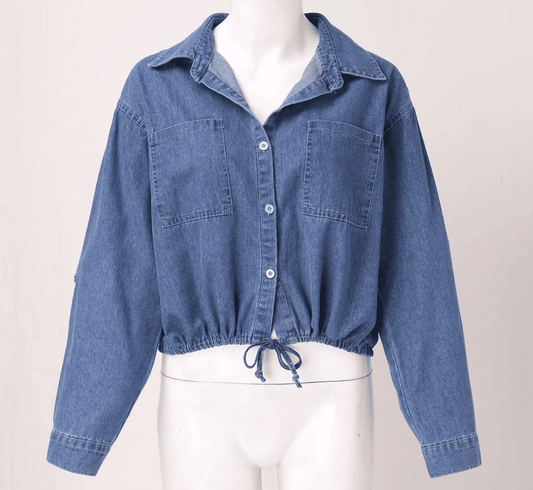 Drawstring Denim Crop Top